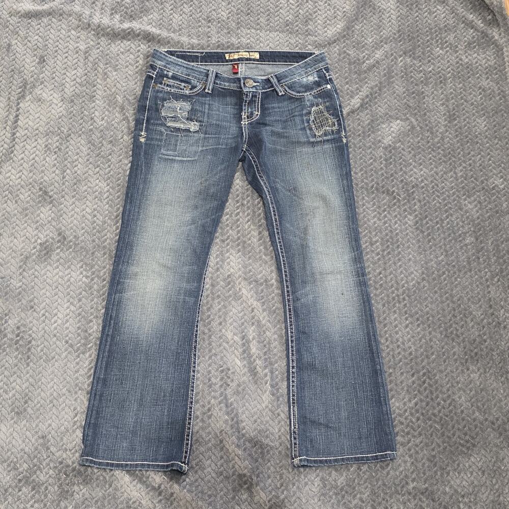BKE Sabrina Jeans Womens 27x29.5 Bootcut Distressed Stretch Blue Denim Buckle